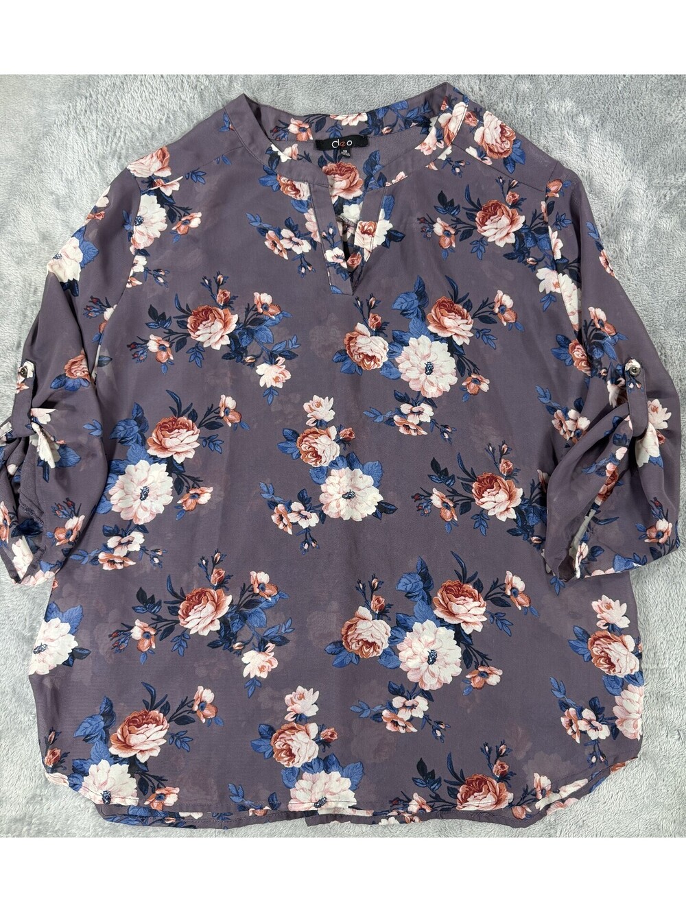 Cleo Women's Size 2X Lightweight Floral Print Blouse Shirt with 3/4 Sleeves